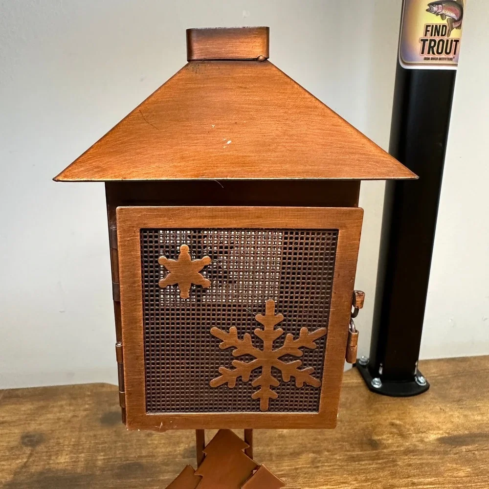Rustic Copper Metal Snowflake Lantern Tea Light Candle‎ Holder Winter Tree Decor